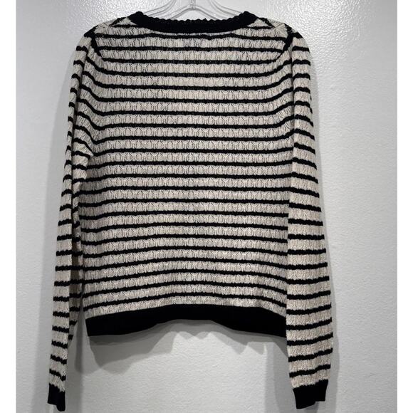 Old Navy SoSoft Lite Pointelle Cardigan Women’s Size Large Black Striped V Neck - Picture 4 of 8